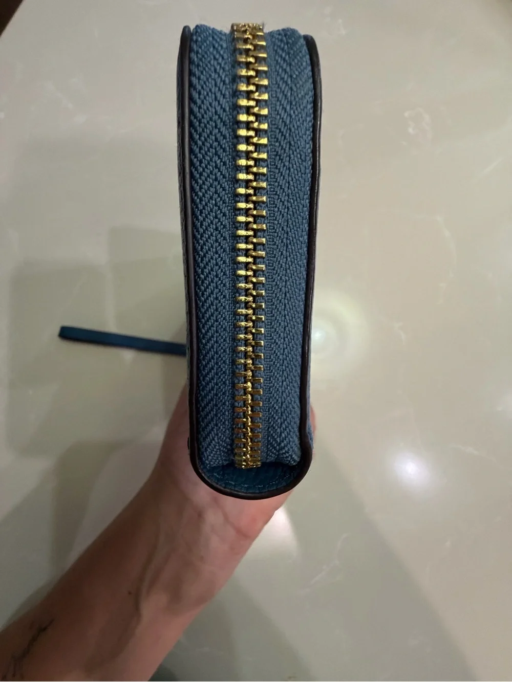 NWOT Michael Kors Blue Pebbled Leather Zip-Around Wristlet Wallet